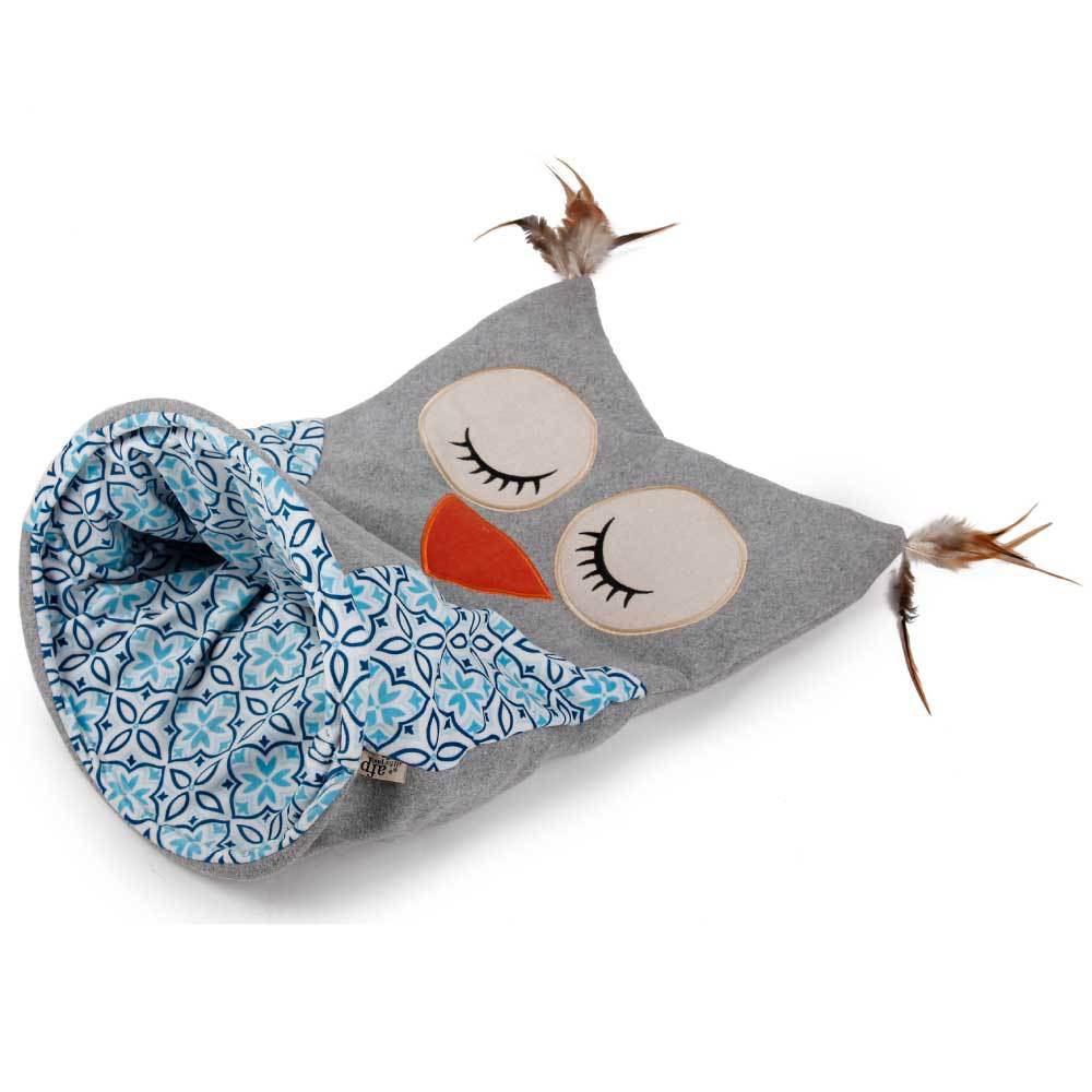 Cat Sack Crinkle Toys - Grey Owl + Hide Play Bag Teaser Vintage All