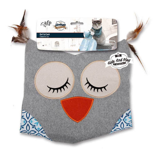 Cat Sack Crinkle Toys - Grey Owl + Hide Play Bag Teaser Vintage All